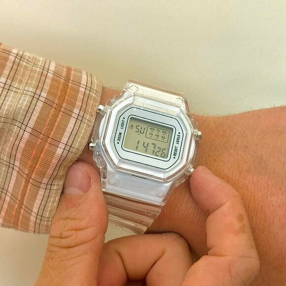 Clear Digital Watch White Accents Unisex Y2K Style Quartz New - Picture 1 of 7